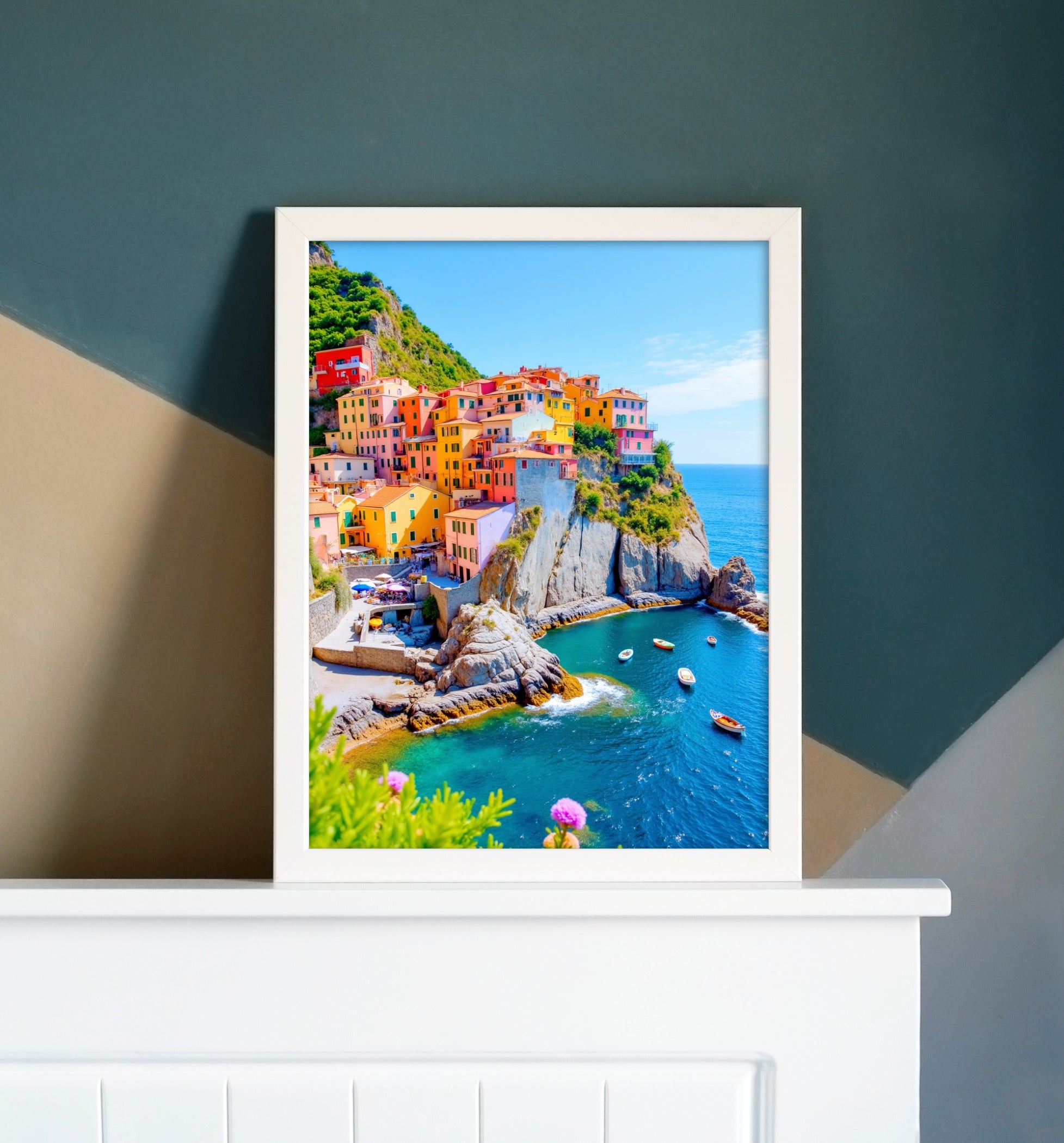 Italian Coastal Village – Colorful Mediterranean Cliffside Art | Travel-Inspired Seaside Wall Canvas