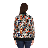 Abstract Faces Bomber Jacket — Colorful Cubist All-Over Print for Women
