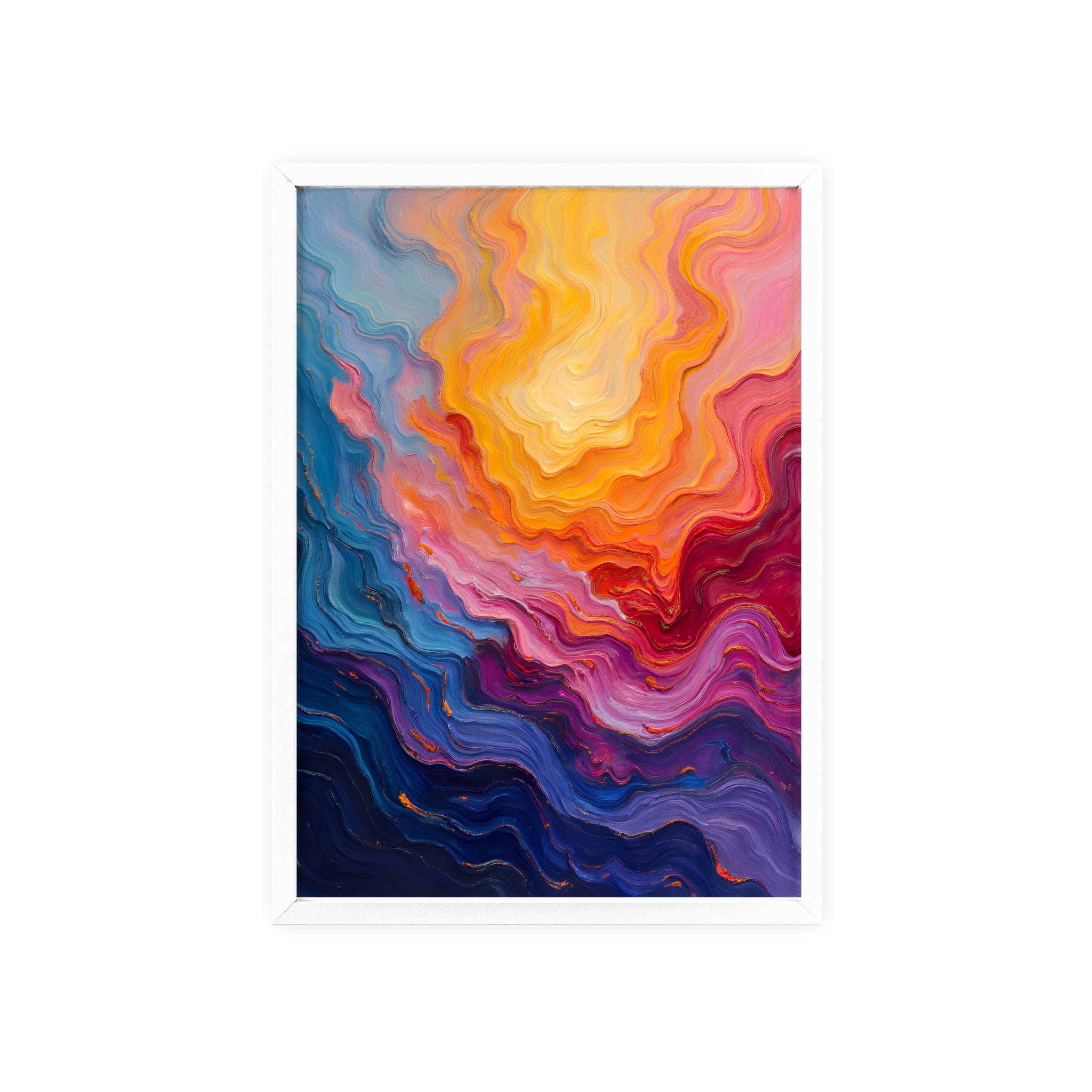 Abstract Color Wave Poster with Wooden Frame — Vibrant Modern Wall Art