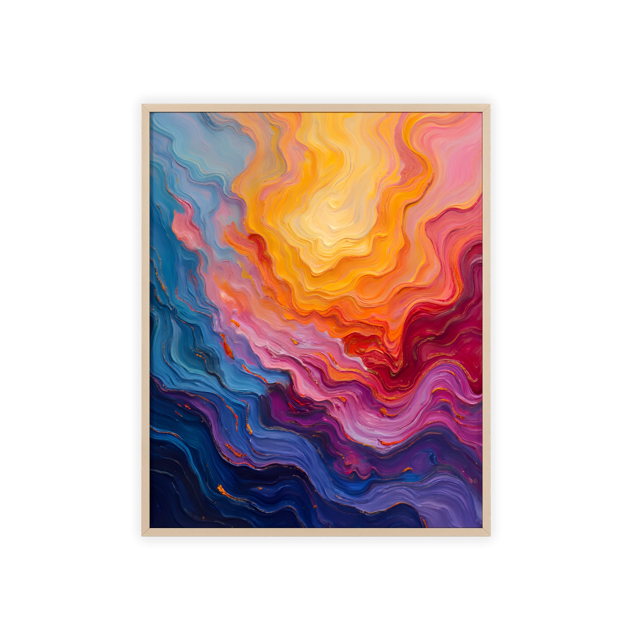 Abstract Color Wave Poster with Wooden Frame — Vibrant Modern Wall Art