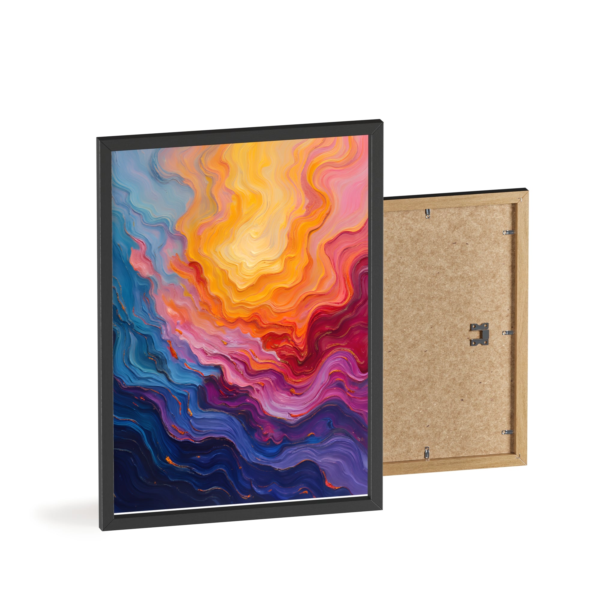 Abstract Color Wave Poster with Wooden Frame — Vibrant Modern Wall Art