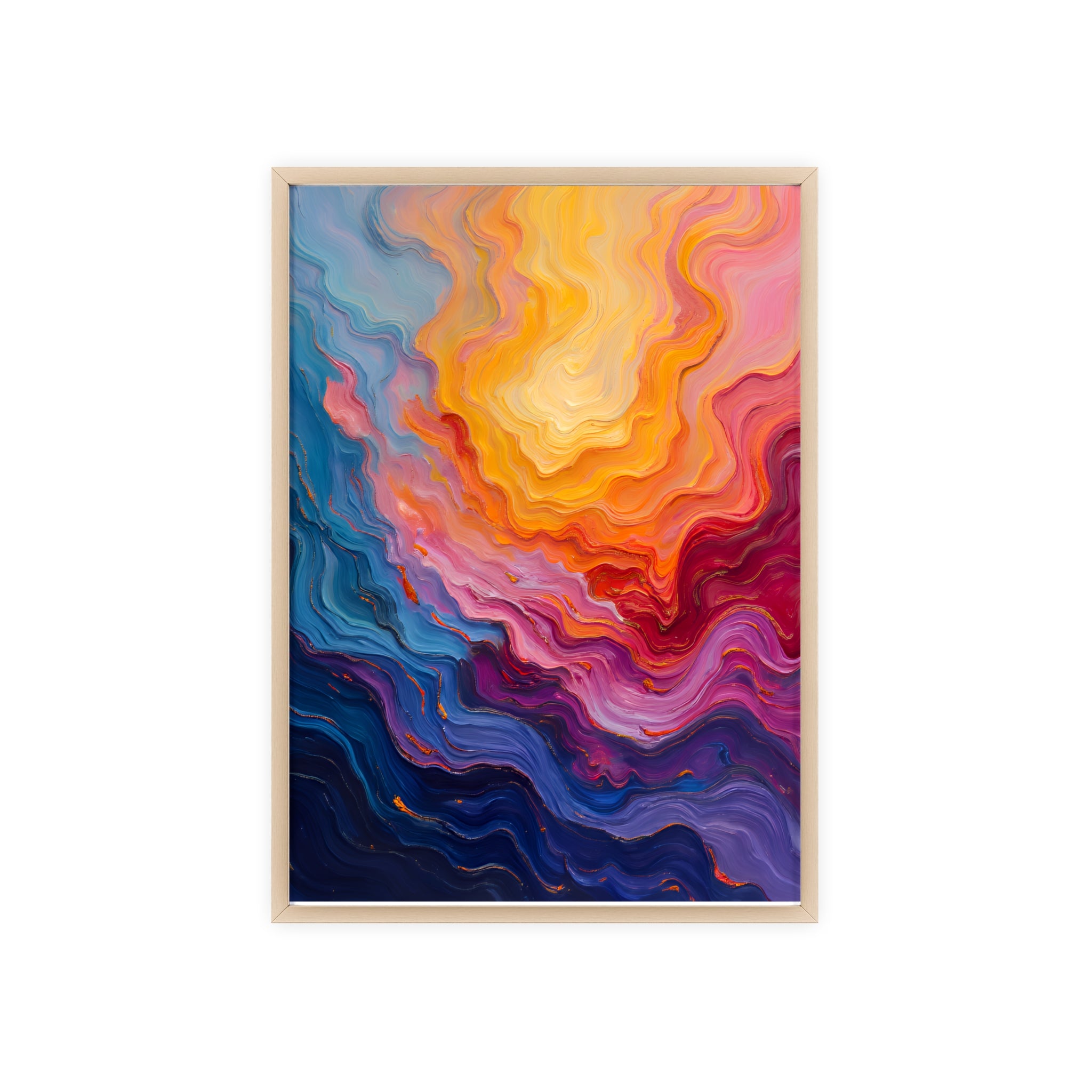 Abstract Color Wave Poster with Wooden Frame — Vibrant Modern Wall Art