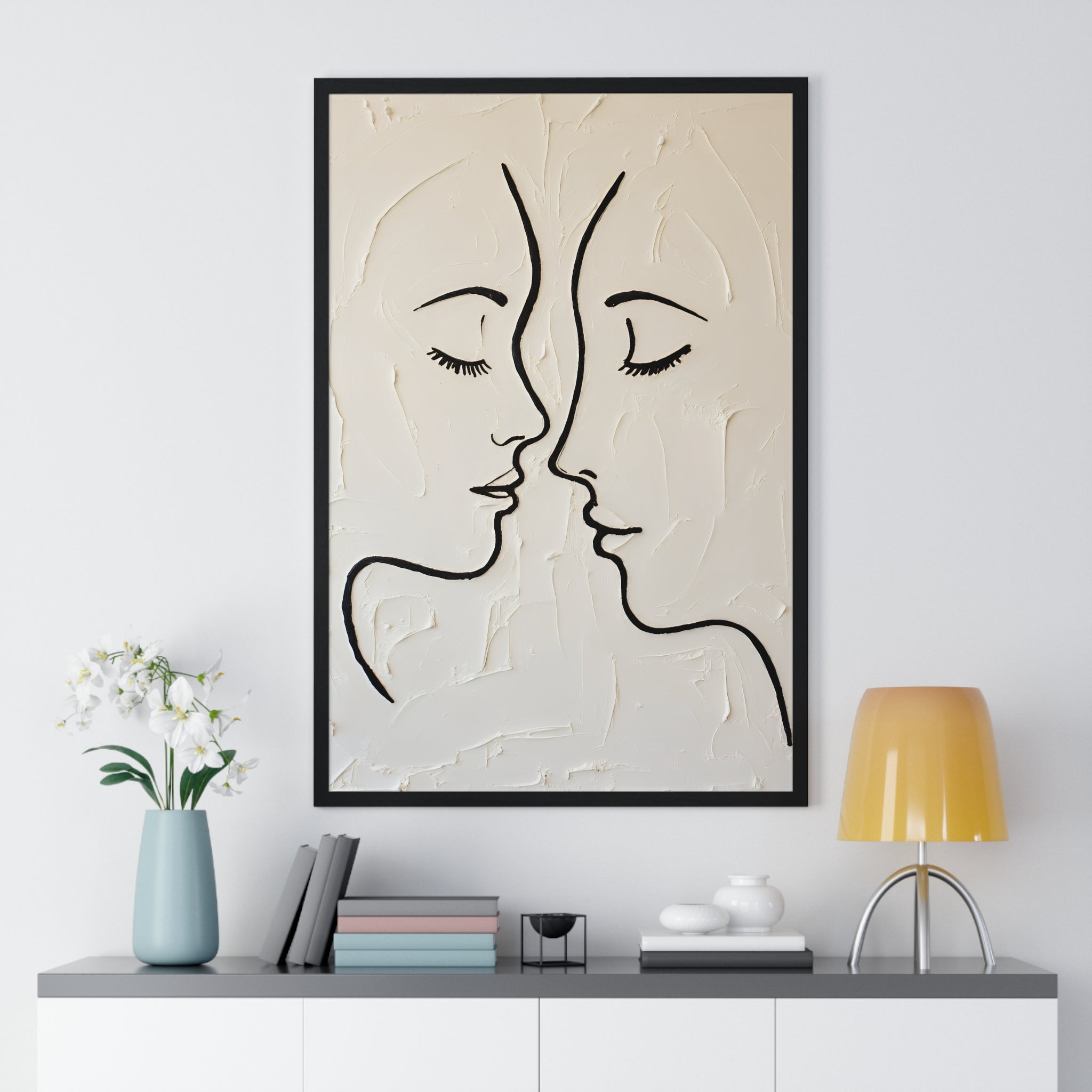 Minimal Line Art Faces Framed Poster — Modern Abstract Couple Wall Art