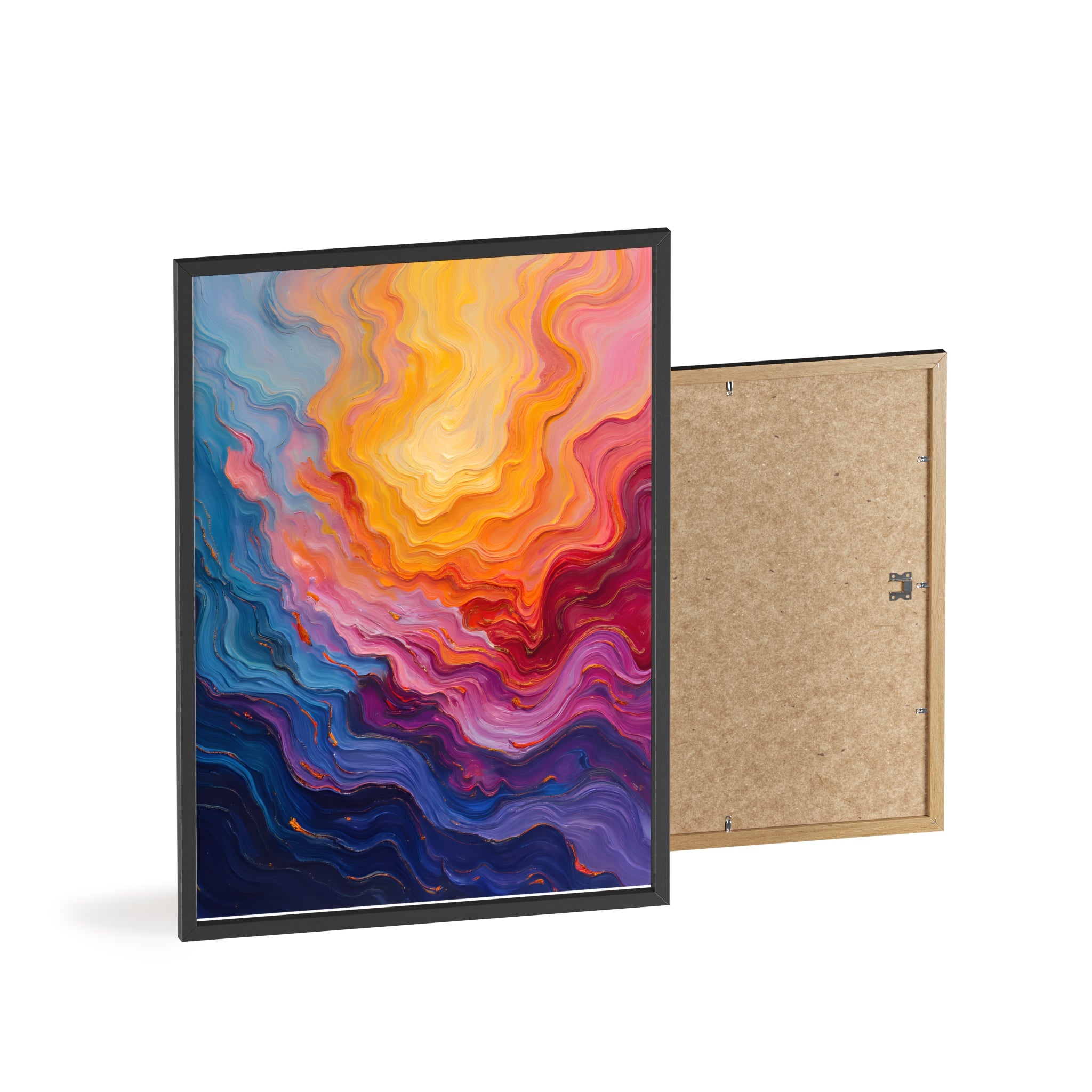 Abstract Color Wave Poster with Wooden Frame — Vibrant Modern Wall Art