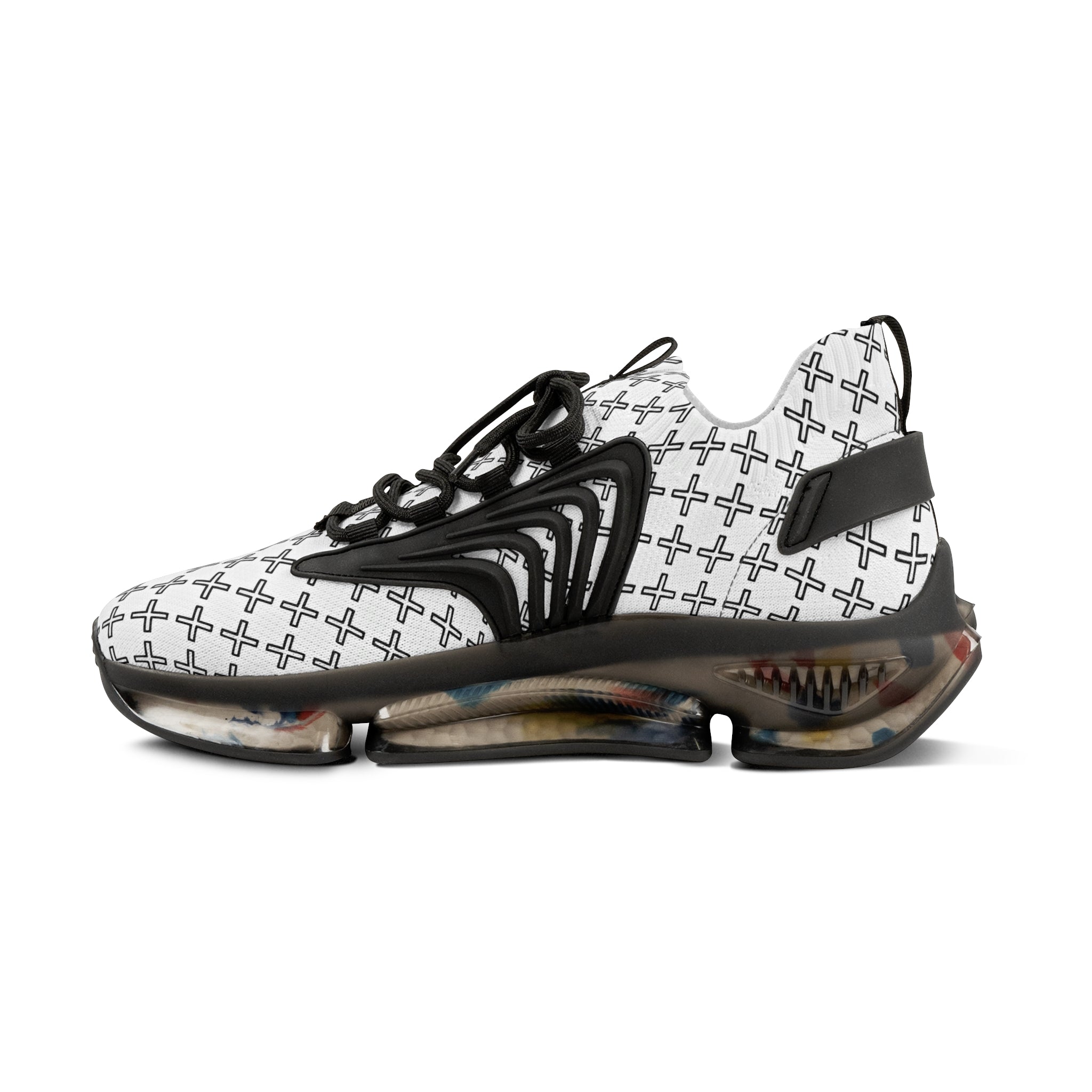 Sneaker with black and white pattern on a white background