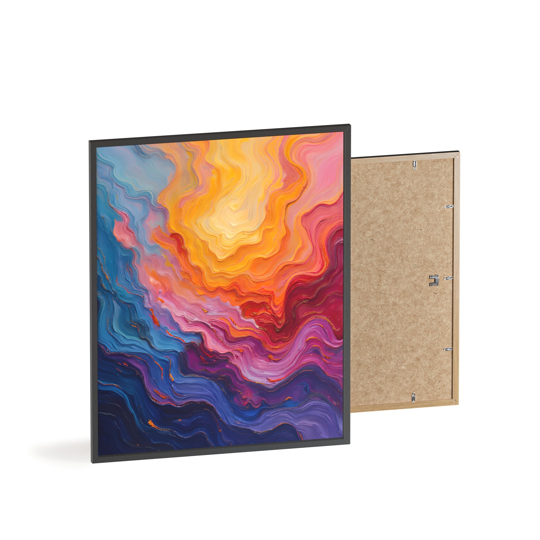 Abstract Color Wave Poster with Wooden Frame — Vibrant Modern Wall Art