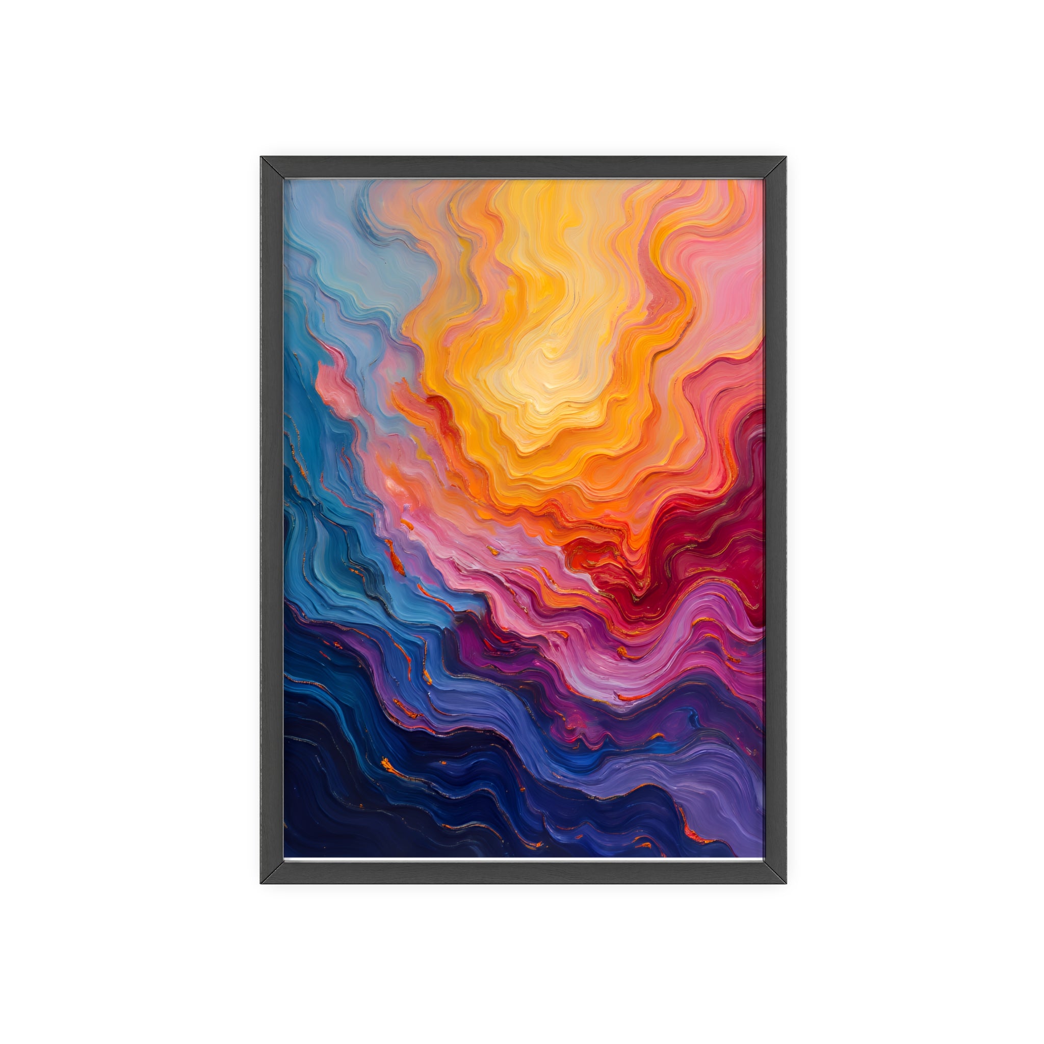Abstract Color Wave Poster with Wooden Frame — Vibrant Modern Wall Art