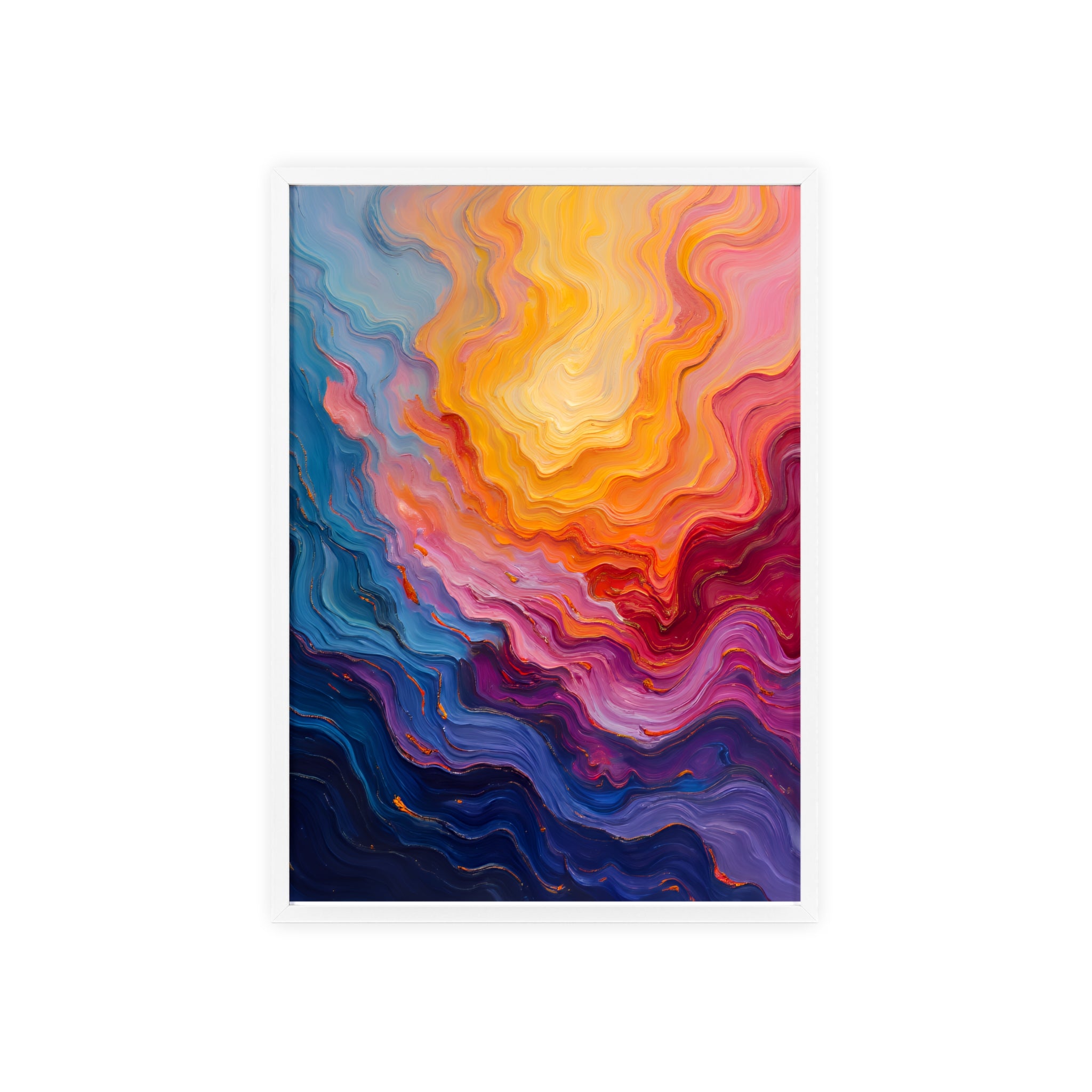 Abstract Color Wave Poster with Wooden Frame — Vibrant Modern Wall Art