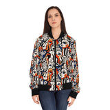 Abstract Faces Bomber Jacket — Colorful Cubist All-Over Print for Women