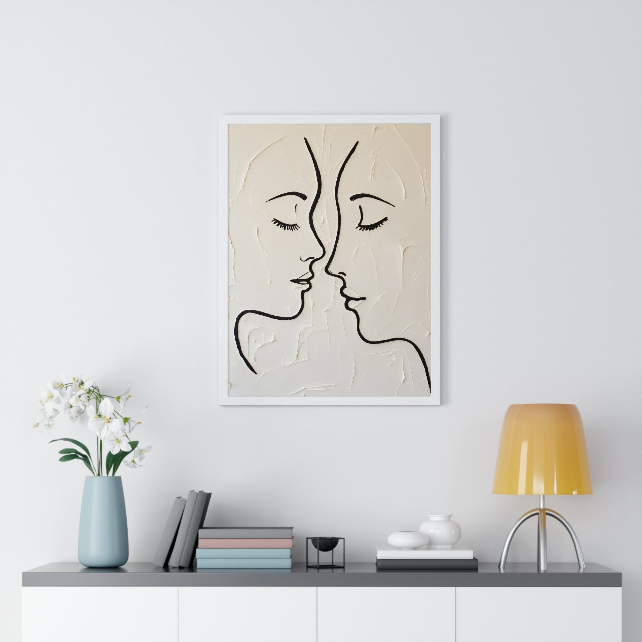 Minimal Line Art Faces Framed Poster — Modern Abstract Couple Wall Art