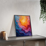 Abstract Color Wave Poster with Wooden Frame — Vibrant Modern Wall Art