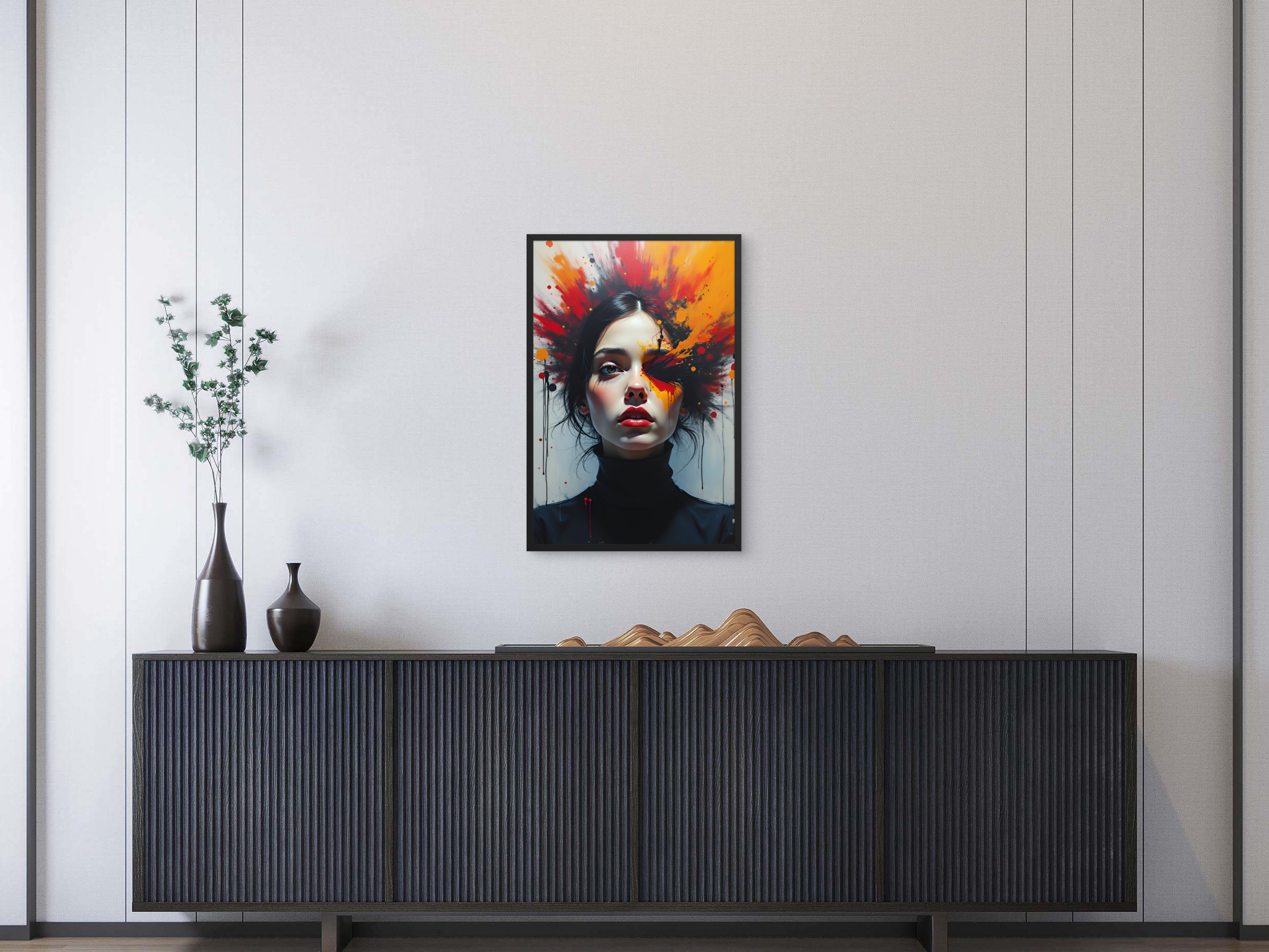Abstract Expressionist Woman Portrait – Framed Modern Art Wall Poster