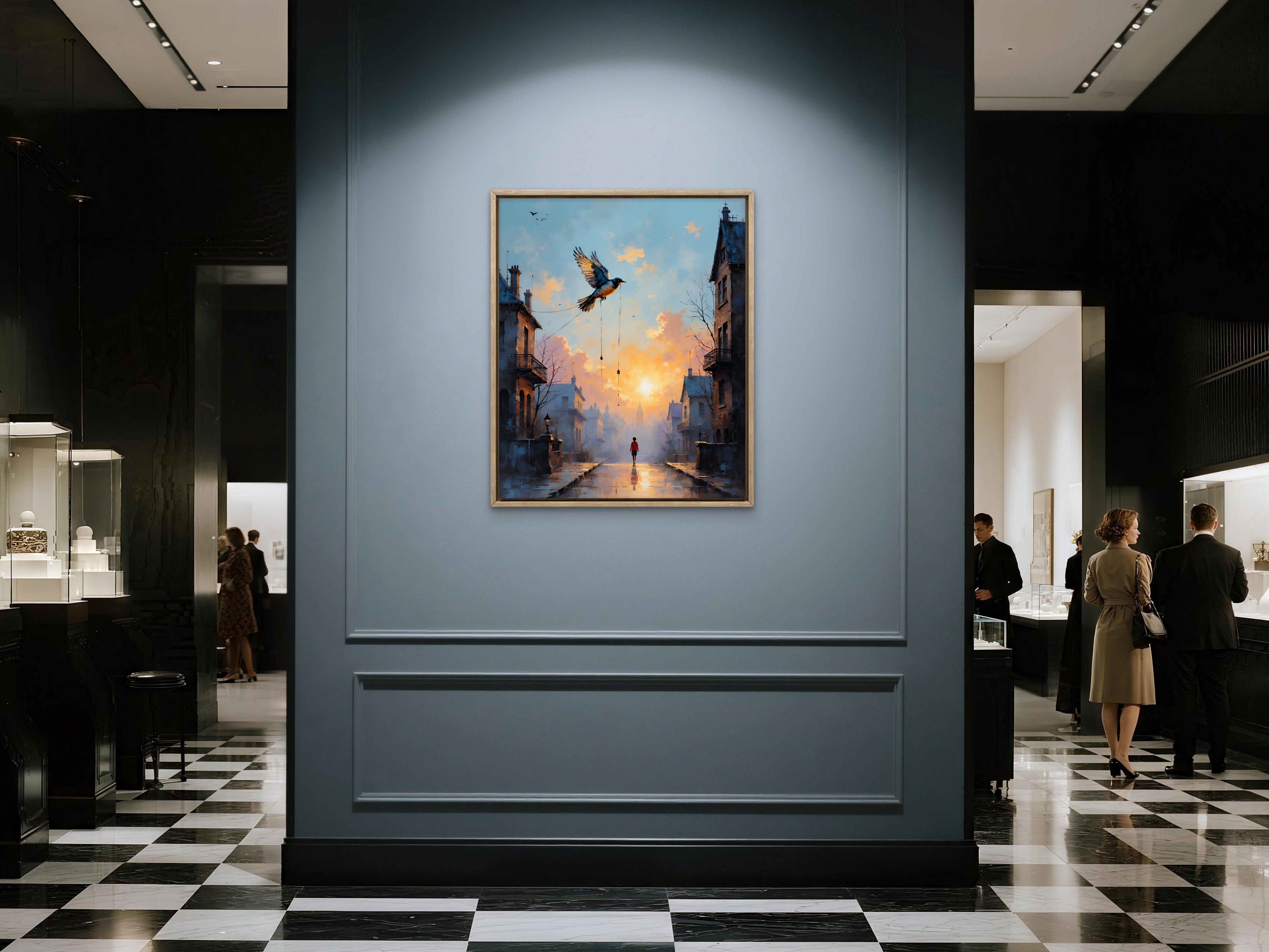 Golden Sunrise Streetscape – Framed Fine Art Poster with Premium Photo Paper