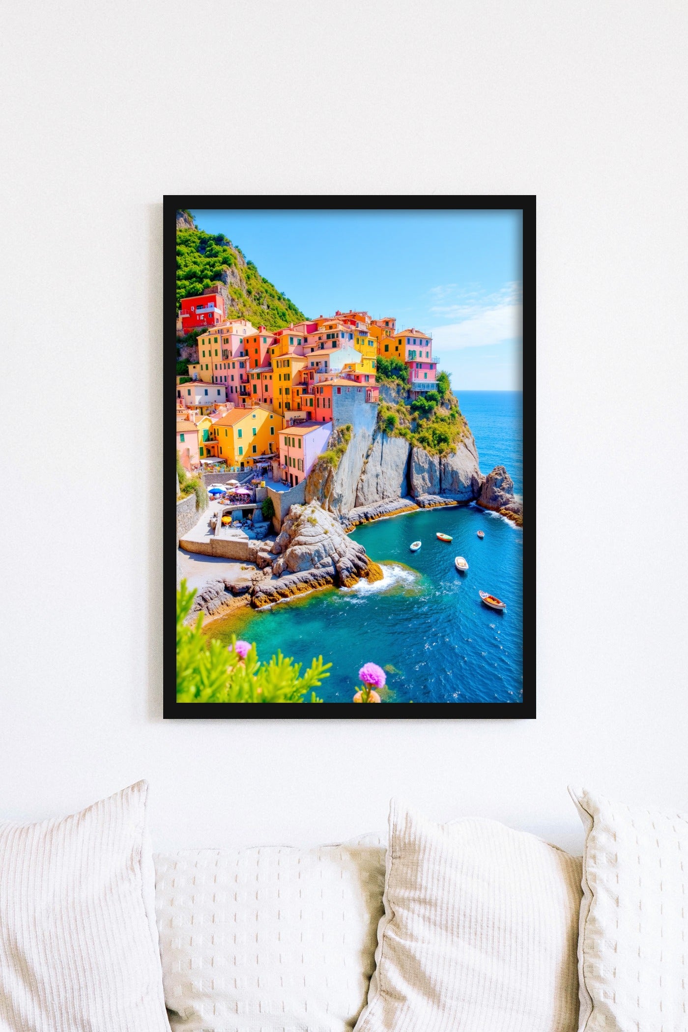 Italian Coastal Village – Colorful Mediterranean Cliffside Art | Travel-Inspired Seaside Wall Canvas