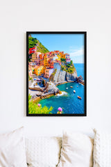 Italian Coastal Village – Colorful Mediterranean Cliffside Art | Travel-Inspired Seaside Wall Canvas
