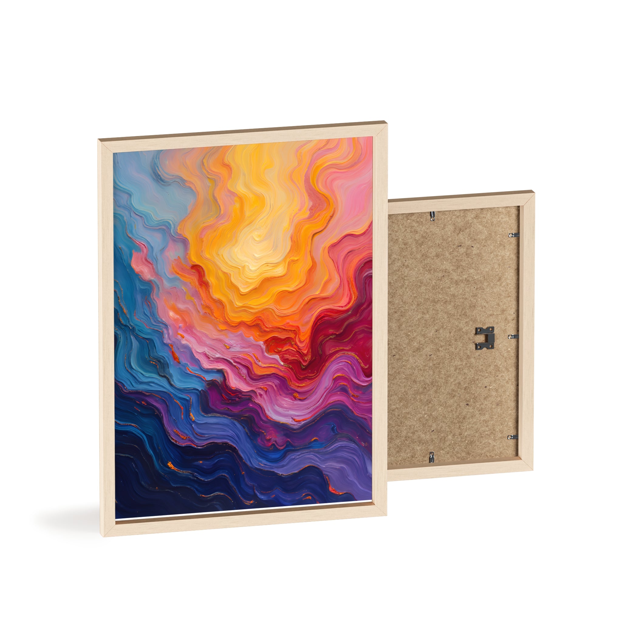 Abstract Color Wave Poster with Wooden Frame — Vibrant Modern Wall Art