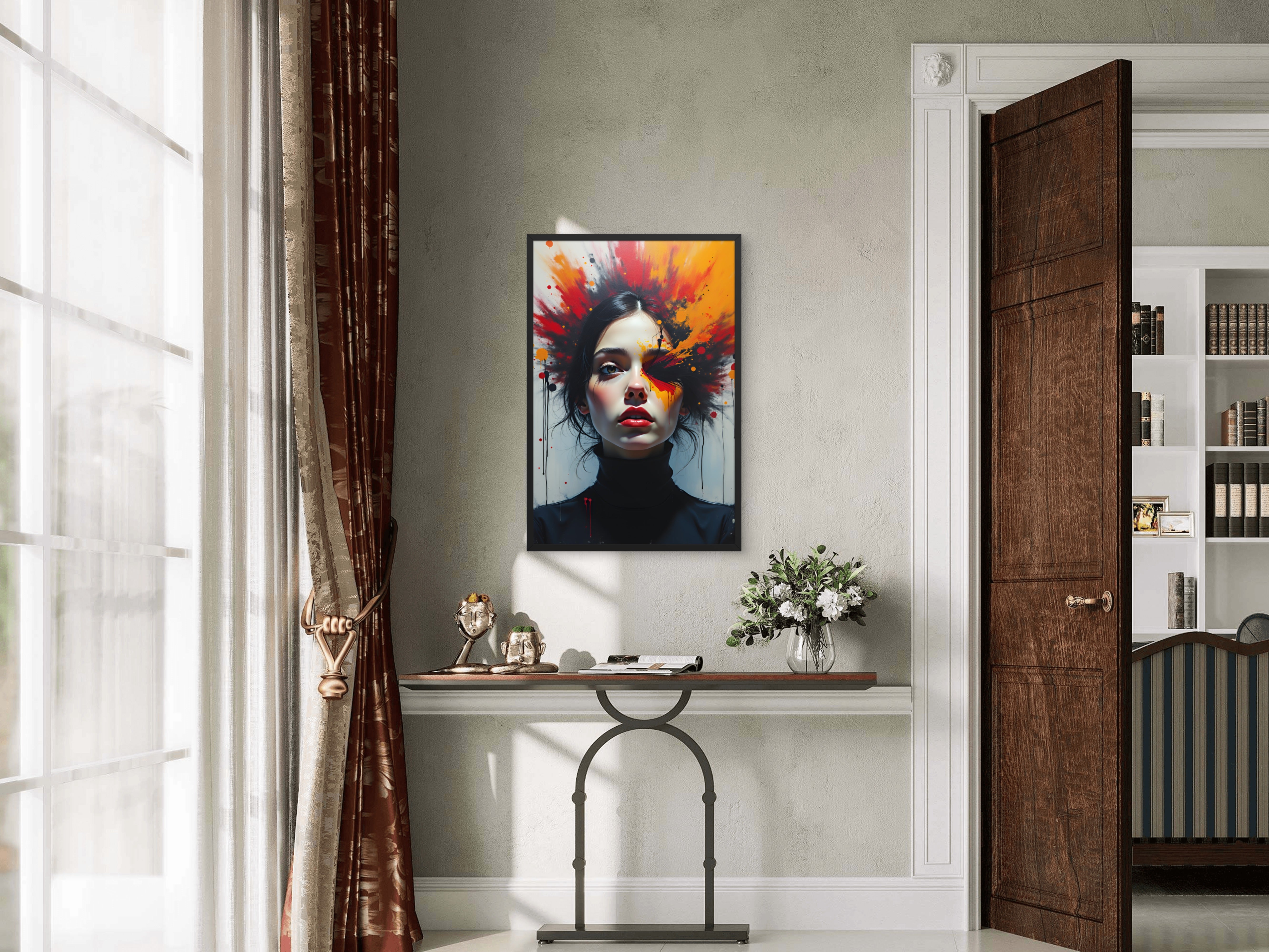 Abstract Expressionist Woman Portrait – Framed Modern Art Wall Poster