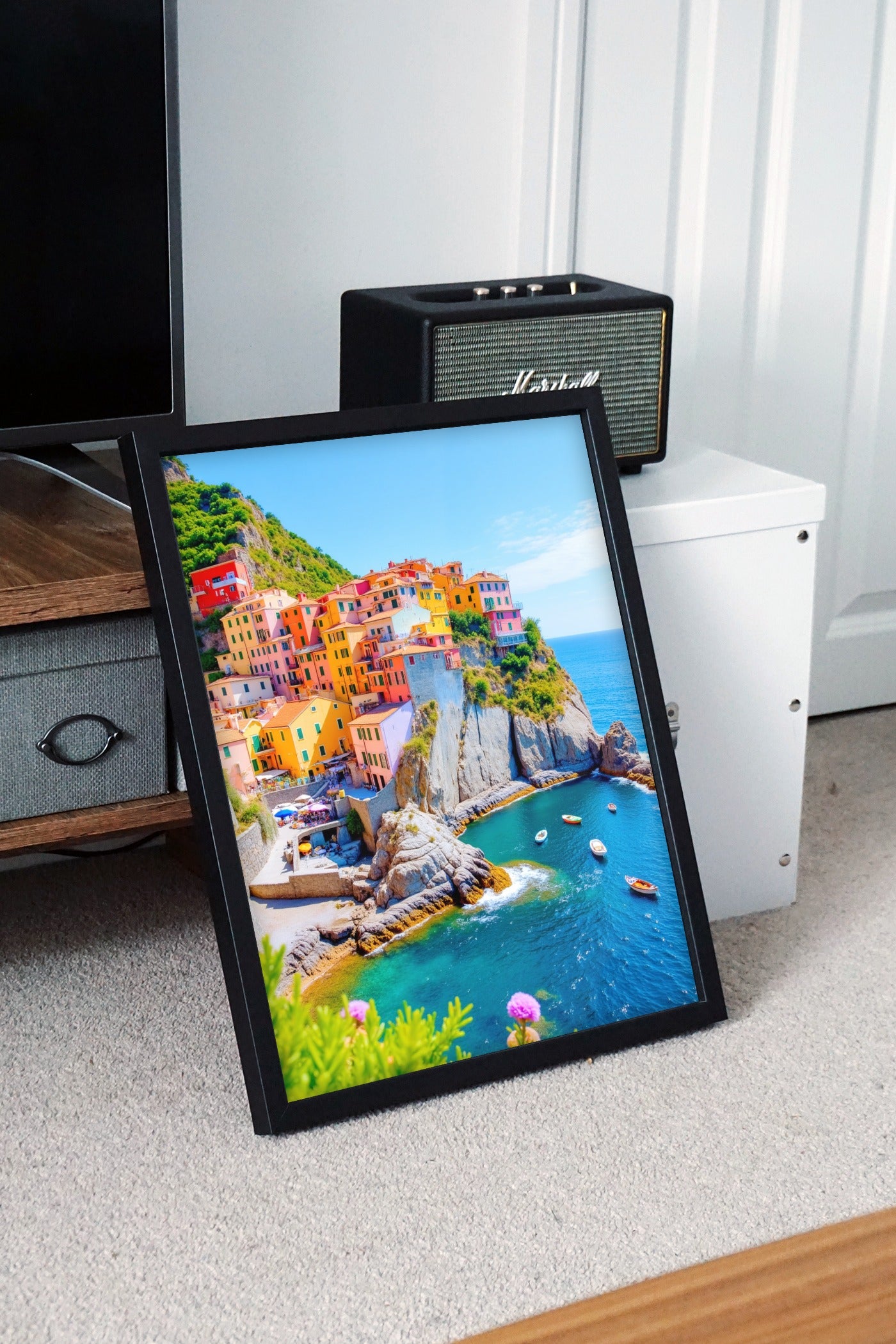 Italian Coastal Village – Colorful Mediterranean Cliffside Art | Travel-Inspired Seaside Wall Canvas