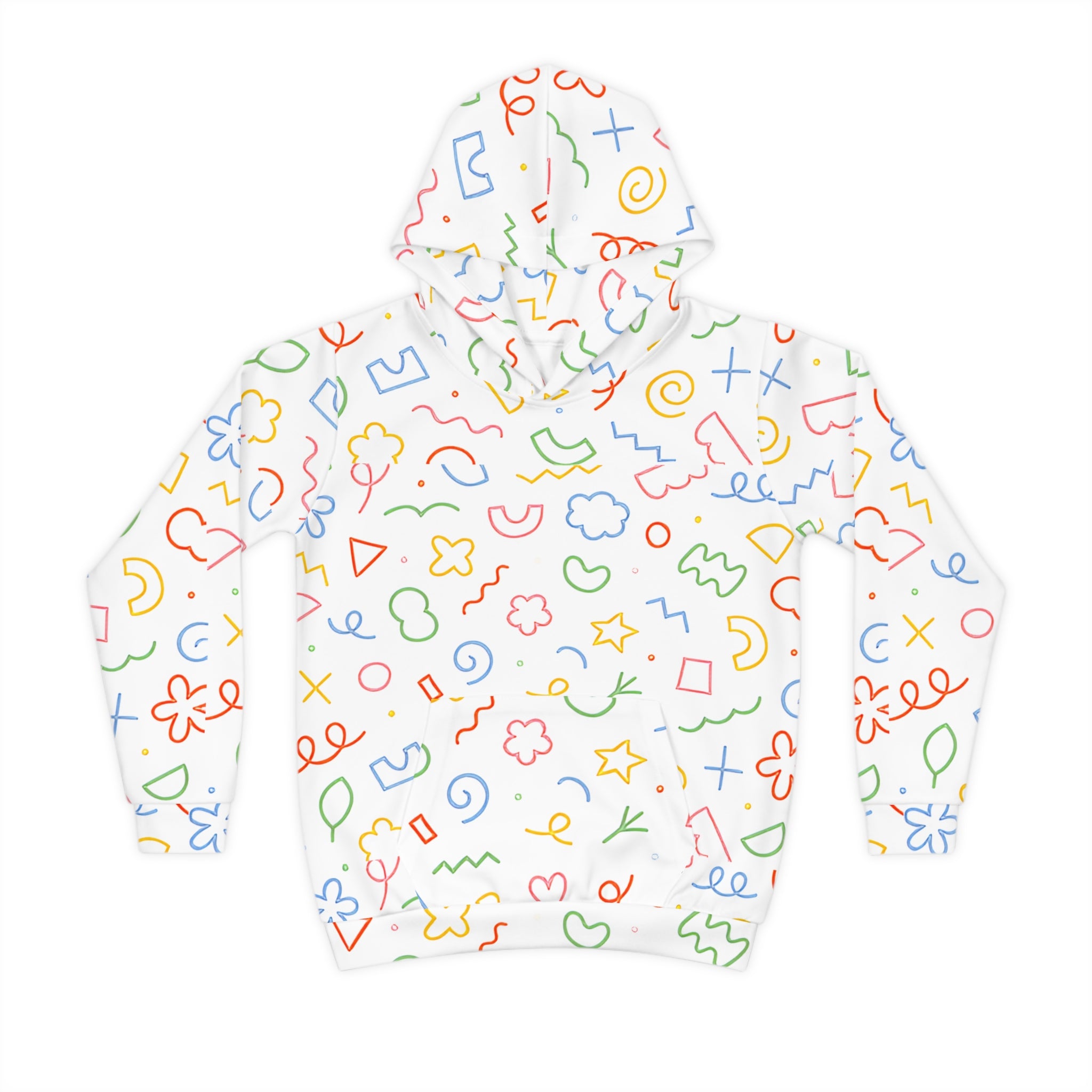 Colorful patterned hoodie on a white background