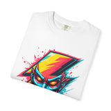 Electric Bolt Face Graphic T-Shirt — Neon Retro Lightning Design