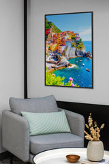 Italian Coastal Village – Colorful Mediterranean Cliffside Art | Travel-Inspired Seaside Wall Canvas
