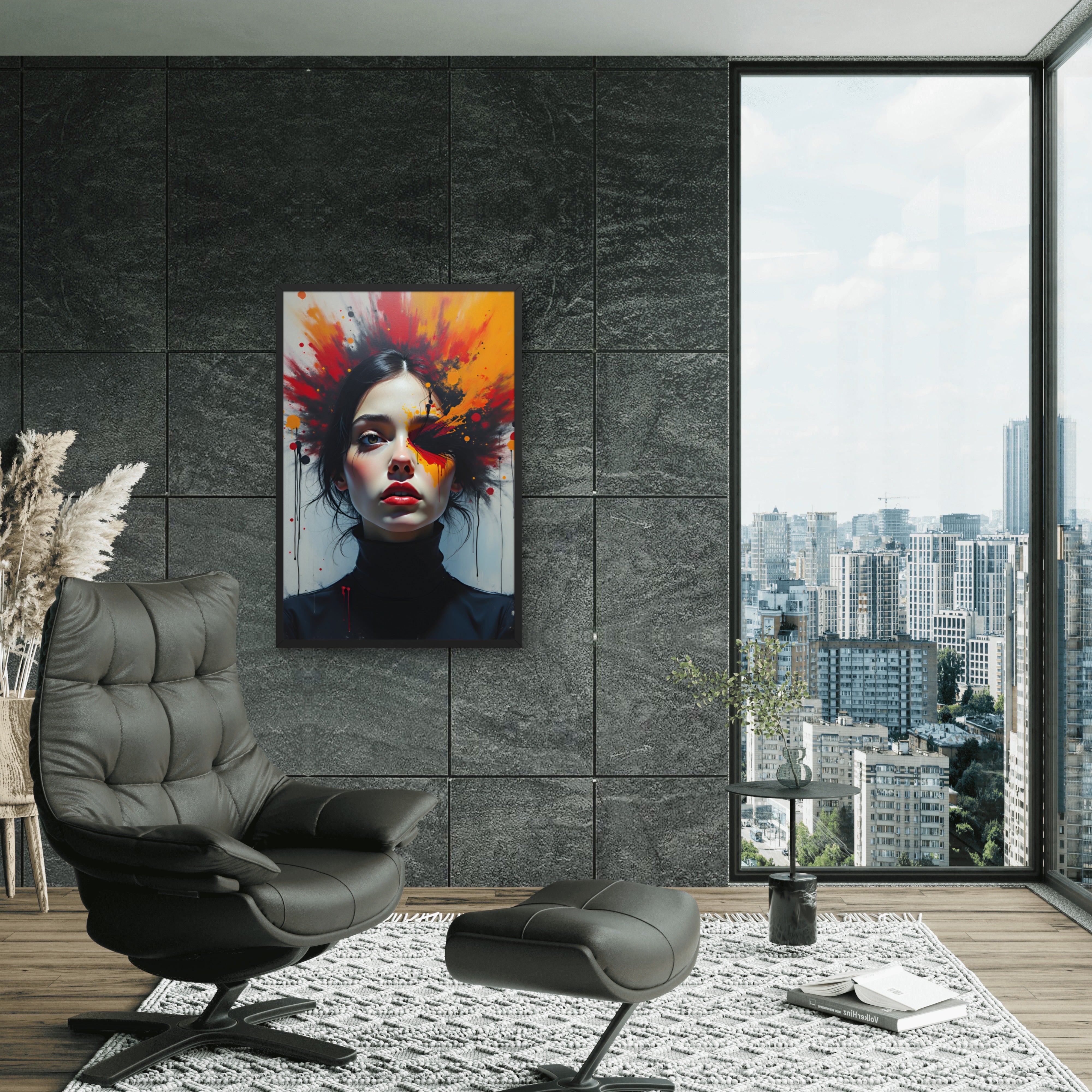 Abstract Expressionist Woman Portrait – Framed Modern Art Wall Poster