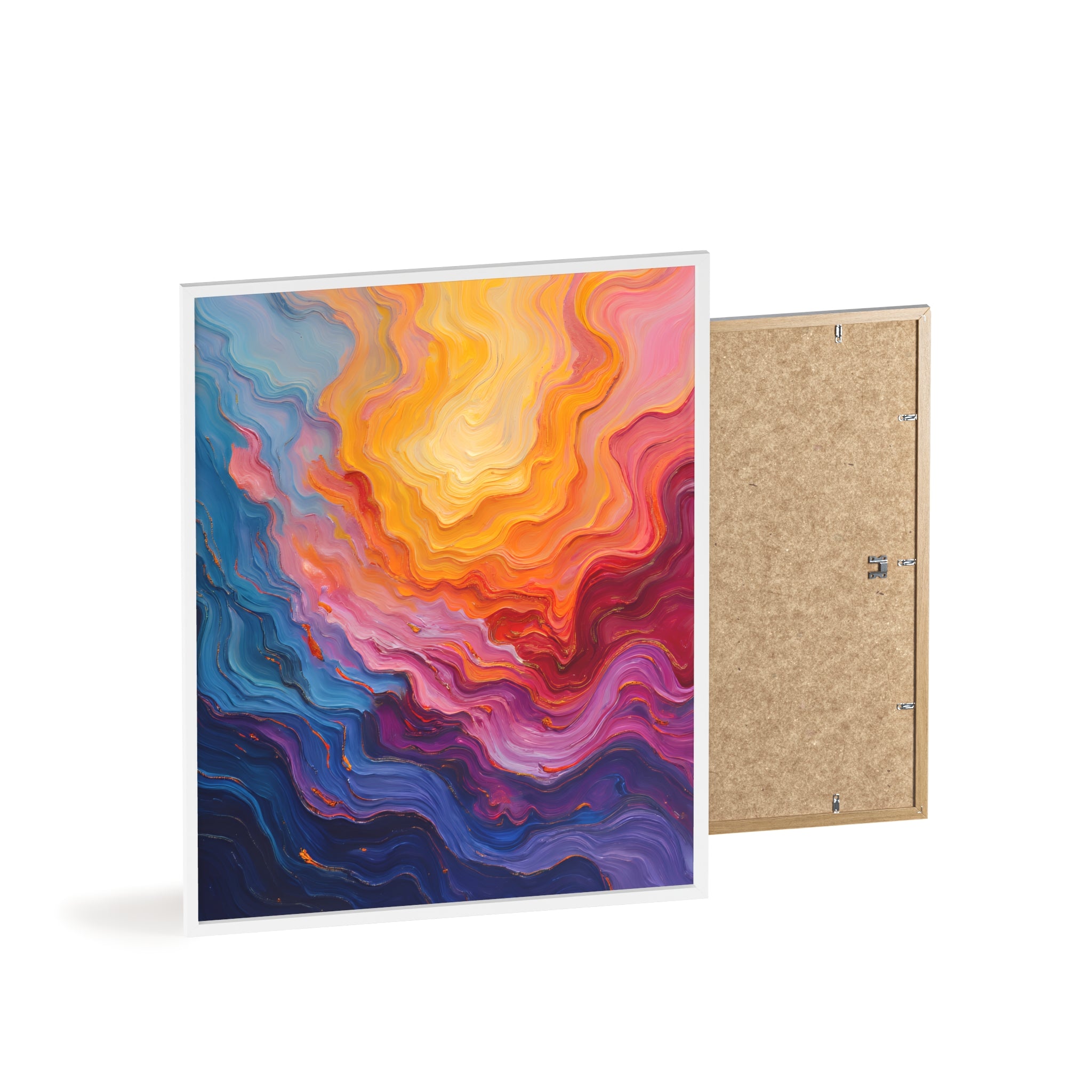 Abstract Color Wave Poster with Wooden Frame — Vibrant Modern Wall Art