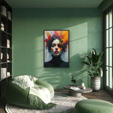 Abstract Expressionist Woman Portrait – Framed Modern Art Wall Poster