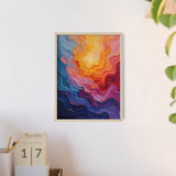 Abstract Color Wave Poster with Wooden Frame — Vibrant Modern Wall Art