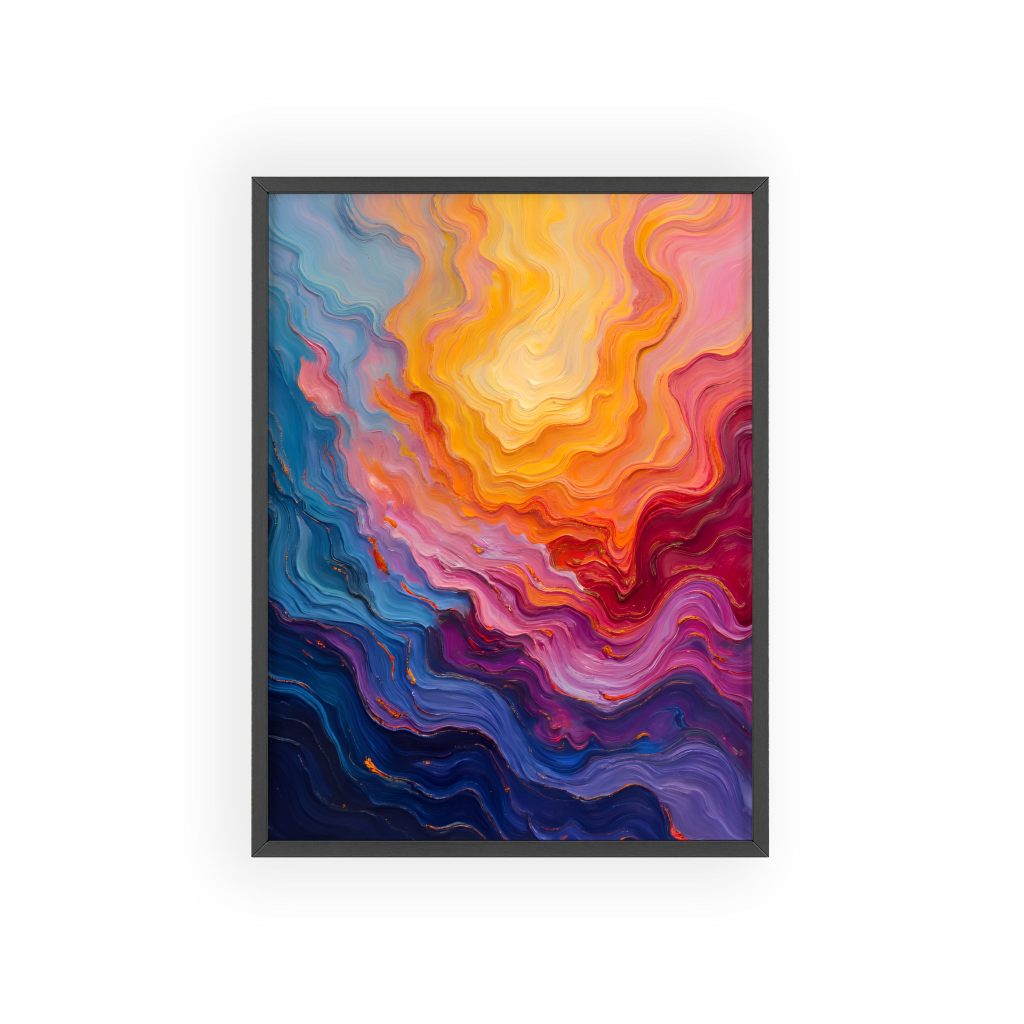 Abstract Color Wave Poster with Wooden Frame — Vibrant Modern Wall Art