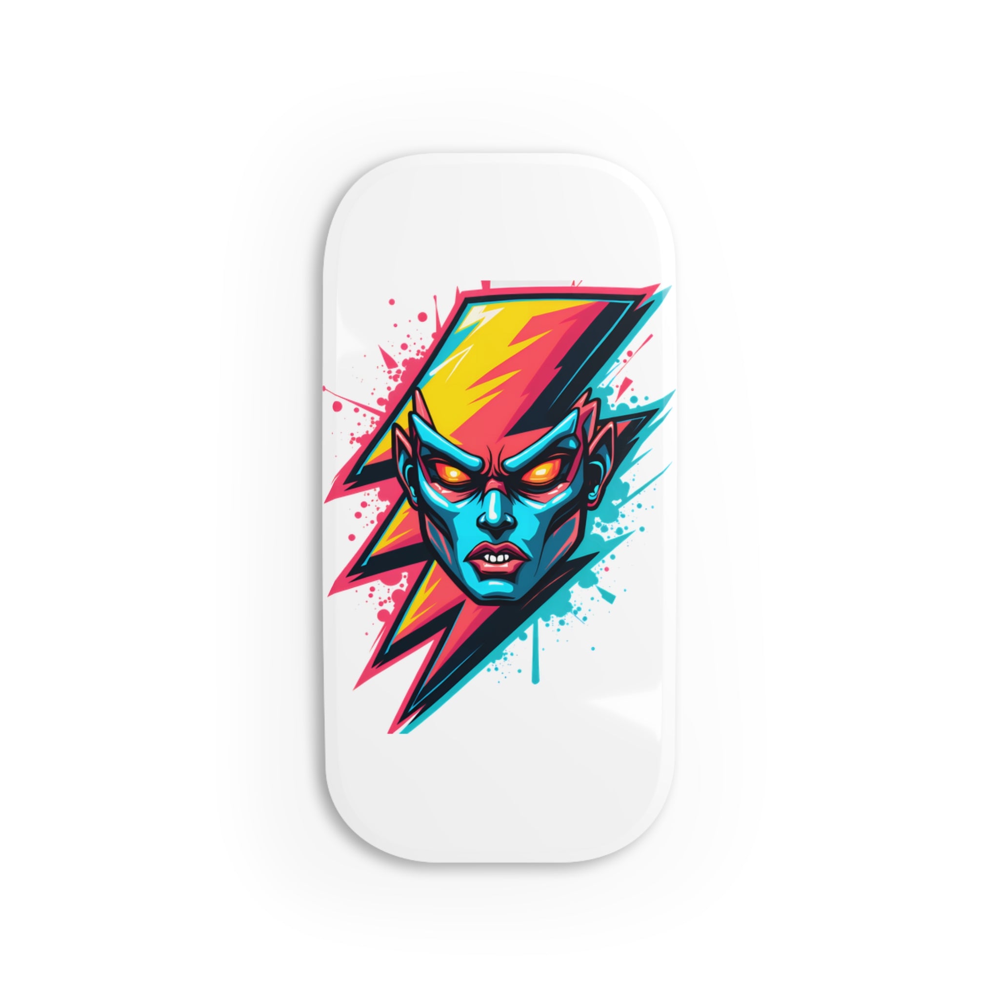 Bold Neon Lightning Face Phone Grip — Click-On Stand & Secure Holder