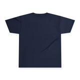 Navy blue t-shirt on a white background