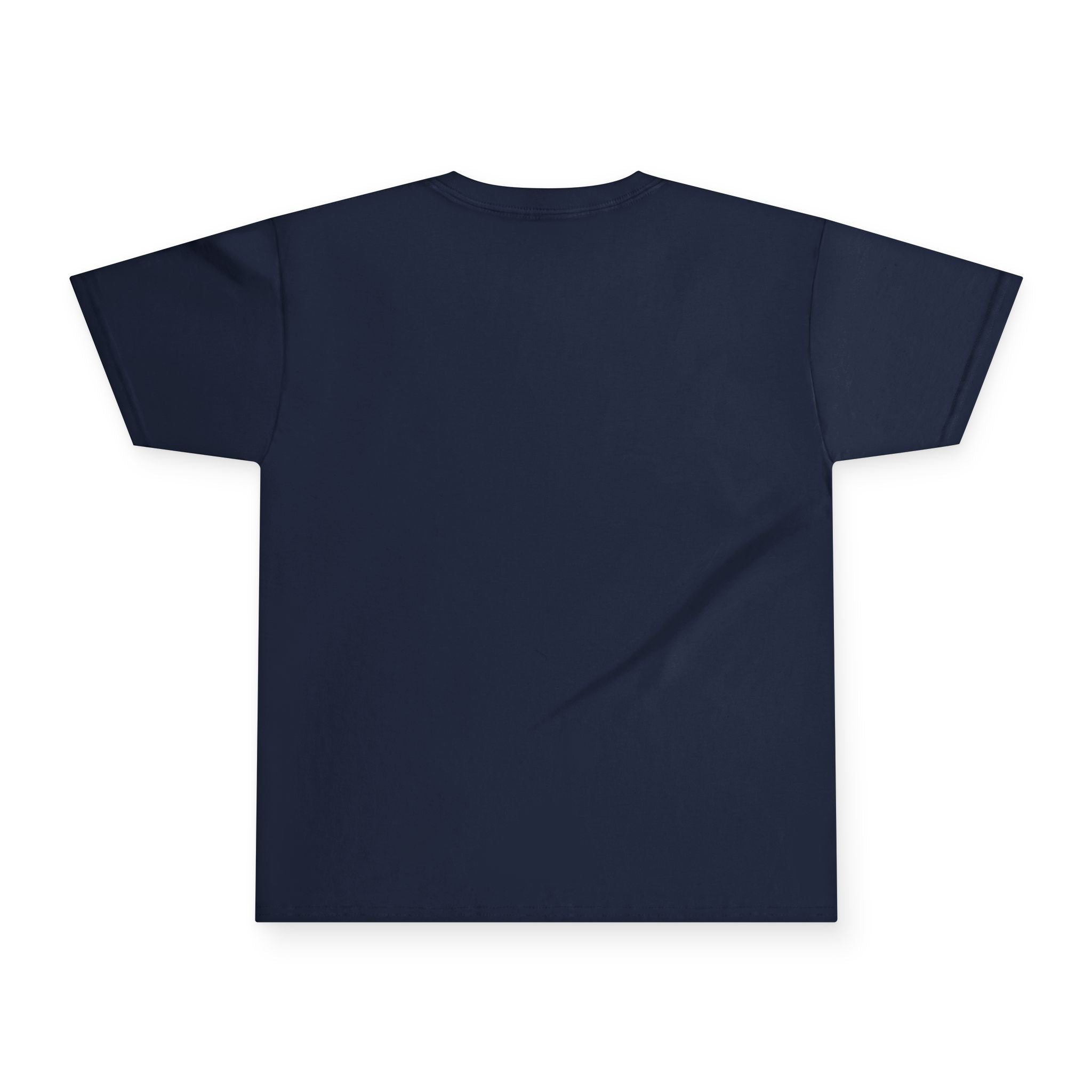 Navy blue t-shirt on a white background