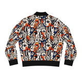 Abstract Faces Bomber Jacket — Colorful Cubist All-Over Print for Women