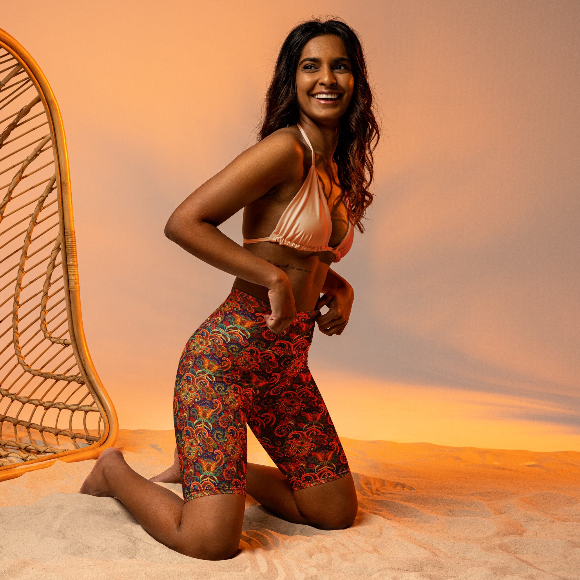 Women's Psychedelic Paisley Print High-Waist Biker Shorts – Butt-Lifting Cycling & Yoga Shorts