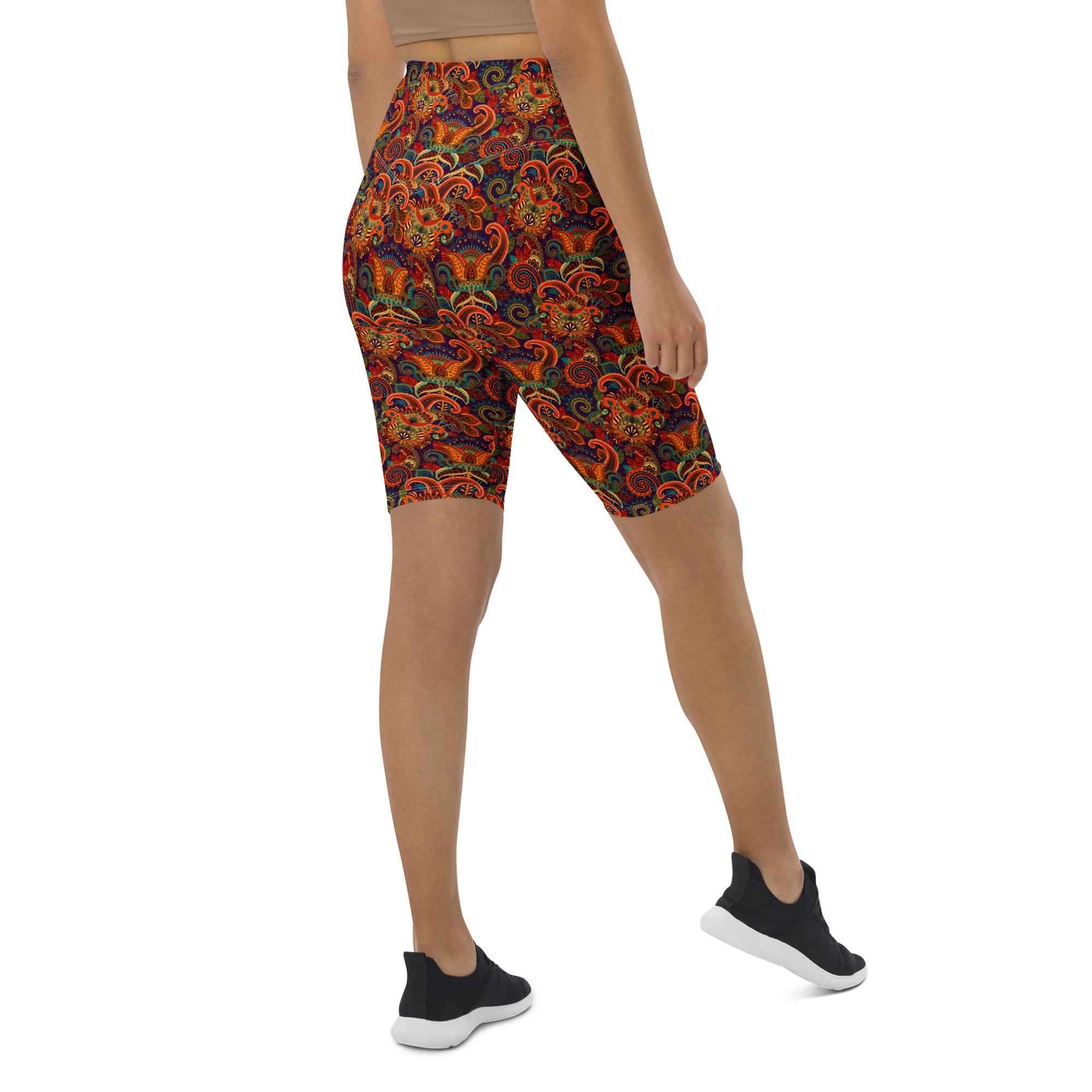 Women's Psychedelic Paisley Print High-Waist Biker Shorts – Butt-Lifting Cycling & Yoga Shorts