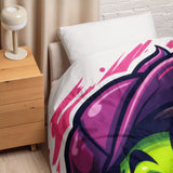 Bed with colorful bedding in a bedroom setting