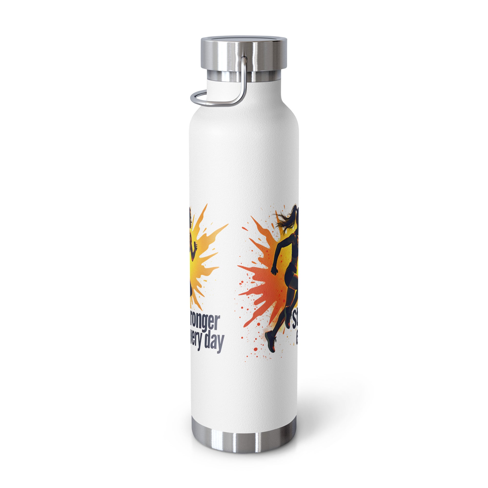 White water bottle with motivational design on a white background