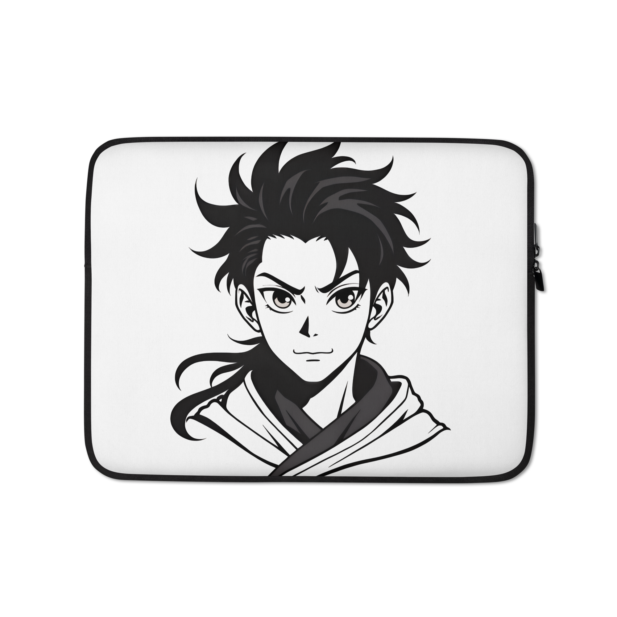 Anime Warrior Art Laptop Sleeve – Minimal Black & White Manga Design