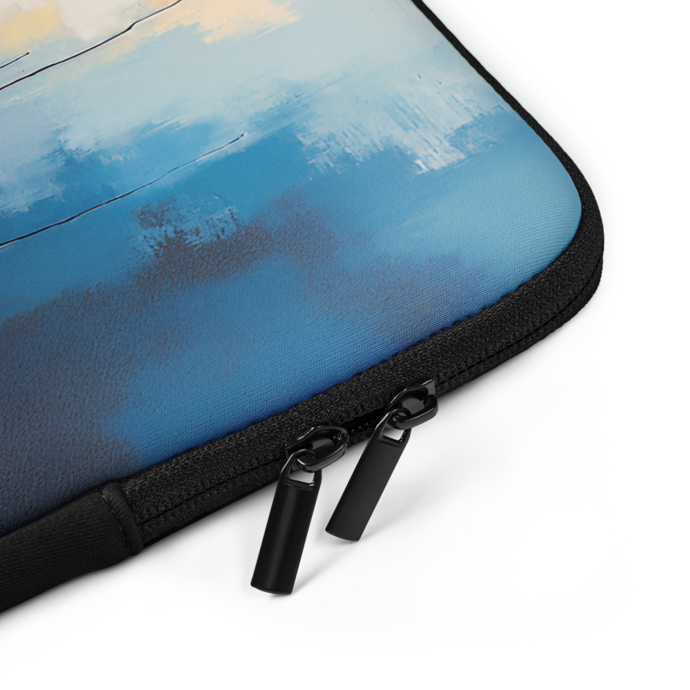 Blue laptop sleeve with a zipper on a white background