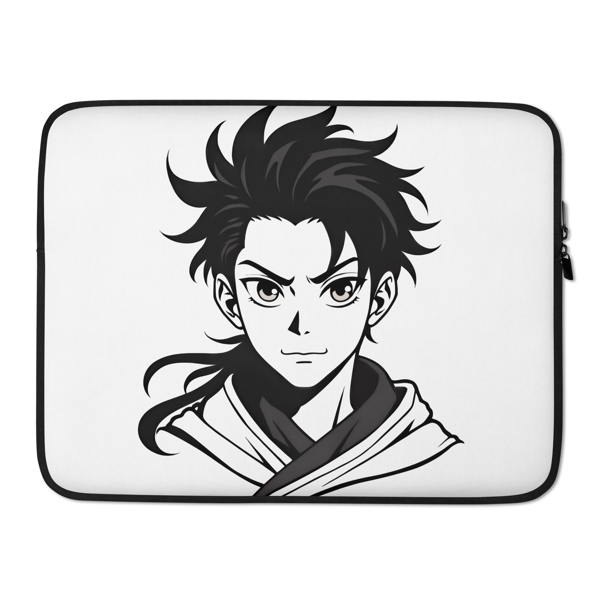 Anime Warrior Art Laptop Sleeve – Minimal Black & White Manga Design
