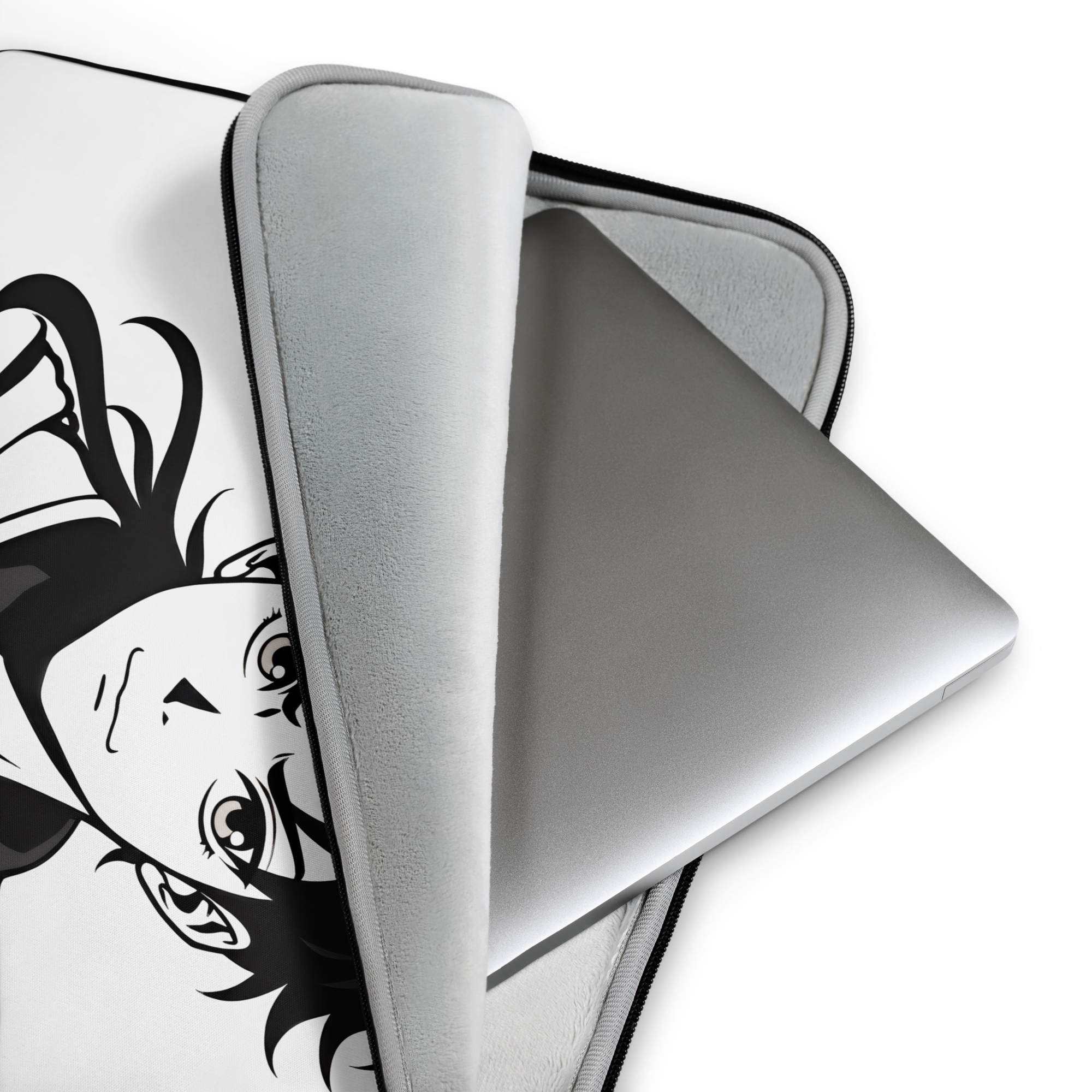 Anime Warrior Art Laptop Sleeve – Minimal Black & White Manga Design