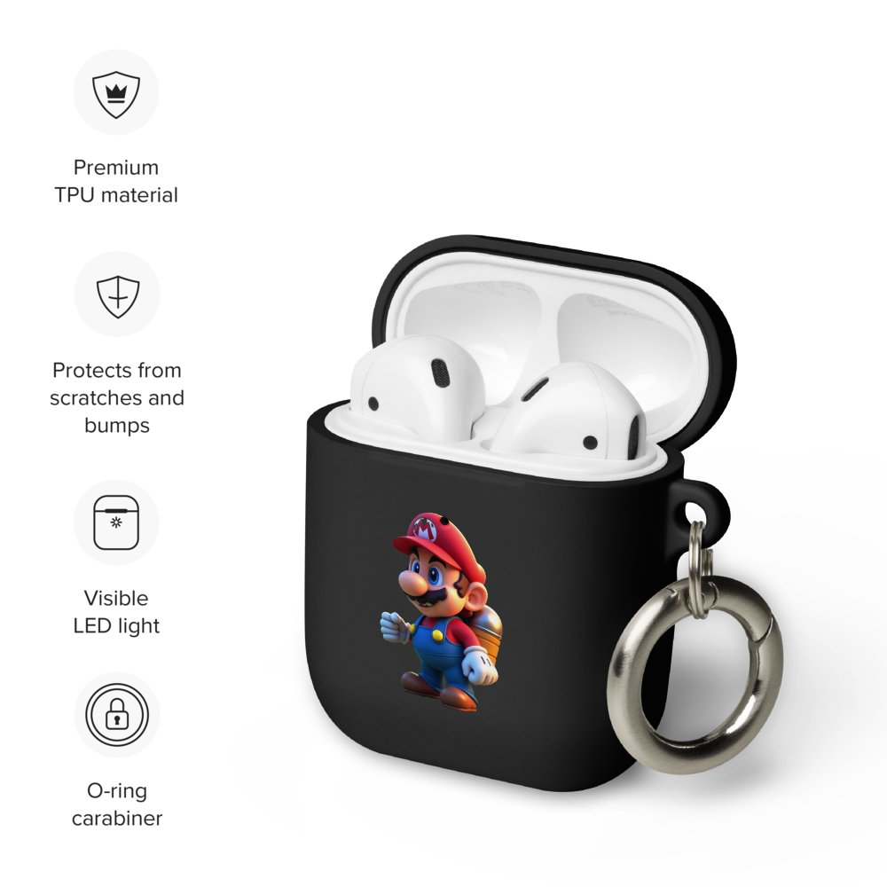 Retro Gamer Hero Rubber AirPods® Case – Shockproof TPU Cover with Carabiner