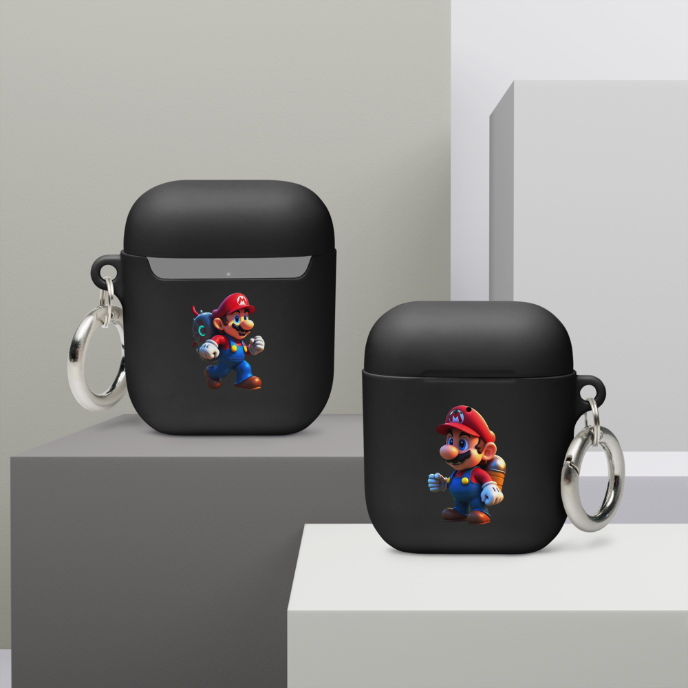 Retro Gamer Hero Rubber AirPods® Case – Shockproof TPU Cover with Carabiner