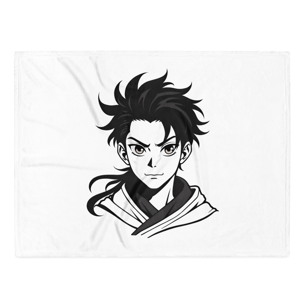 White t-shirt with black and white graphic of a character on a white background