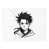 White t-shirt with black and white graphic of a character on a white background