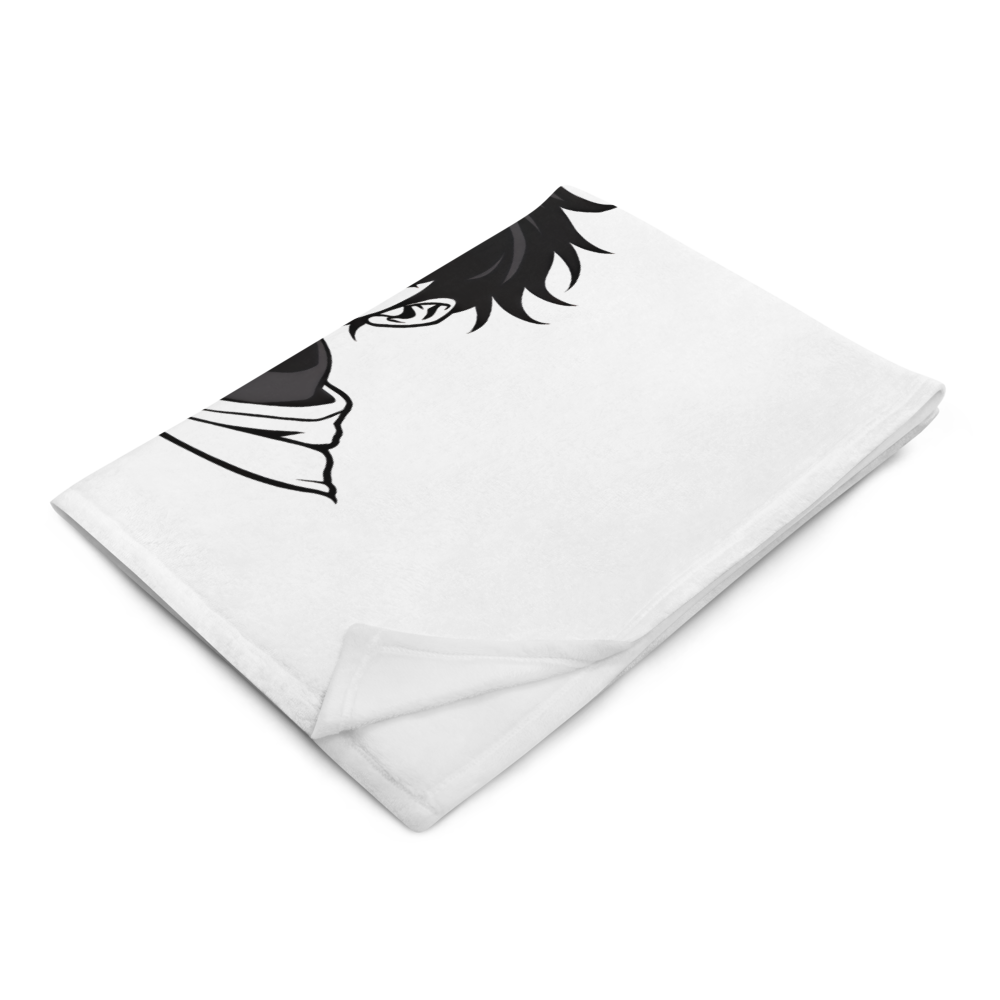 White towel with black eyelash design on a white background
