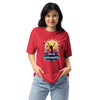 Person wearing a red t-shirt with a motivational graphic and text on a white background