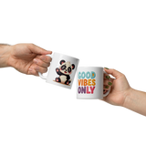 Cute Panda “Good Vibes Only” White Glossy Coffee Mug – Positive Mood Ceramic Mug