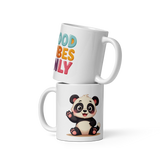 Cute Panda “Good Vibes Only” White Glossy Coffee Mug – Positive Mood Ceramic Mug